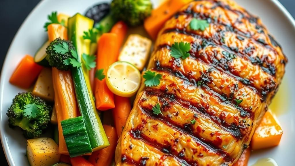 FRANGO GRELHADO COM LEGUMES SALTEADOS