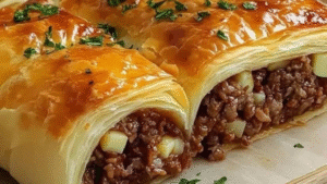 Leia mais sobre o artigo ENROLADINHO DE CARNE COM QUEIJO NA MASSA FOLHADA