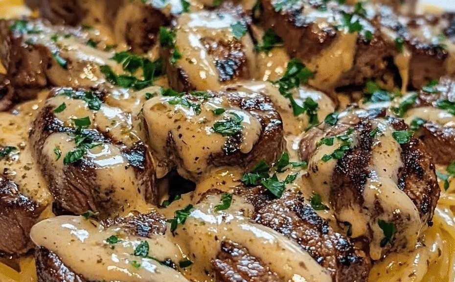 LINGUINE COM FILÉ GRELHADO AO MOLHO CREMOSO DE PARMESÃO