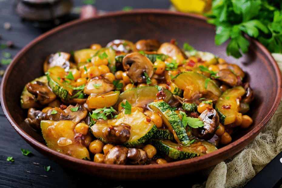 Grão-de-bico refogado com legumes