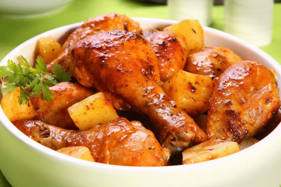 Frango assado com batatas
